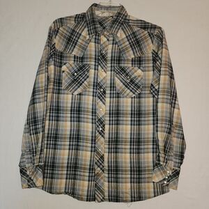 Vintage Western Wear Men's Long-Sleeve Plaid Shirt with Pearlized Snaps Size XL